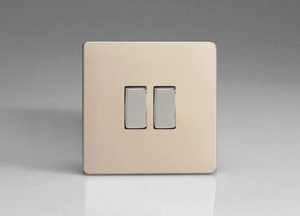 Varilight 2-Gang (10A Intermediate Switch + 10A 1- or 2-Way Rocker Light Switch) Satin Chrome XDN71S