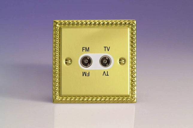 Varilight 2-Gang Diplex Plug Socket, TV/FM Georgian Brass XGTVFMW