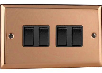 Varilight XY9B.CU Light Switch 4 Gang 2 Way 10 Amp Polished Copper (Black Inserts)