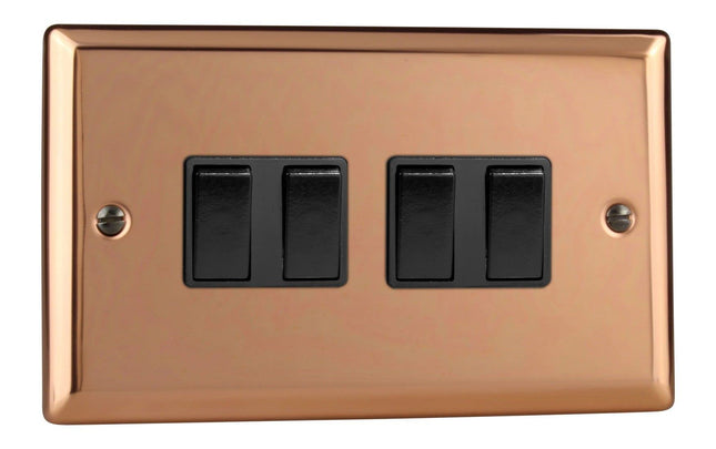 Varilight XY9B.CU Light Switch 4 Gang 2 Way 10 Amp Polished Copper (Black Inserts)