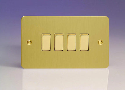 Varilight XFB9D Ultraflat Brushed Brass 4 Gang 10A 1 or 2 Way Rocker Light Switch