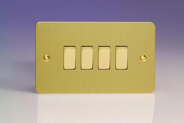 Varilight XFB9D Ultraflat Brushed Brass 4 Gang 10A 1 or 2 Way Rocker Light Switch