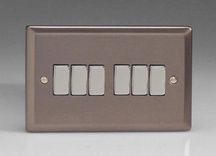 Varilight 6 Gang, 1 or 2 Way, 10 Amp Pewter Rocker XR96D