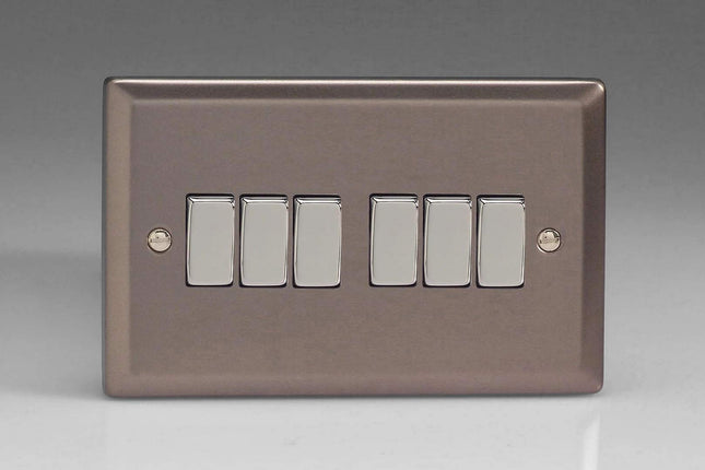 Varilight 6 Gang, 1 or 2 Way, 10 Amp Pewter Rocker XR96D