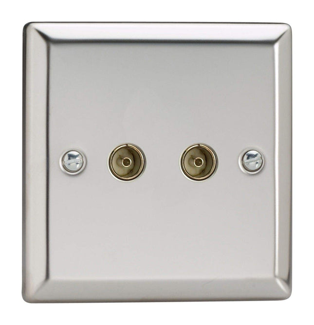 Varilight 2-Gang TV Socket, Co-Axial Mirror Chrome XC88