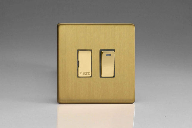 Varilight 13A Switched Fused Spur + Neon with Metal Inserts Brushed Brass XDB6NDS