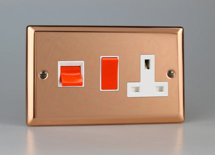 Varilight Classic Polished Copper 45 Amp Cooker Switch & 13A Switched Plug Socket