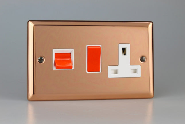Varilight Classic Polished Copper 45 Amp Cooker Switch & 13A Switched Plug Socket