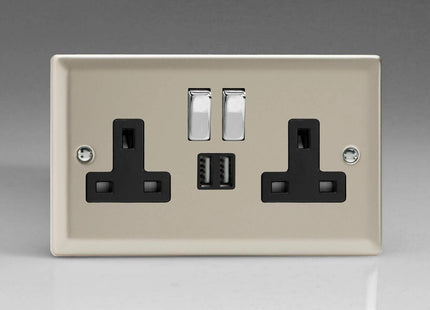 Varilight XN5U2SDB 13A Socket 2-Gang With USB Satin Black
