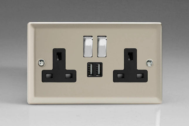 Varilight XN5U2SDB 13A Socket 2-Gang With USB Satin Black