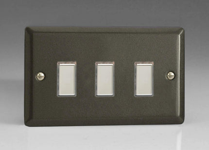 Varilight 3-Gang Tactile Touch Control Dimming Light Switch Slave for use with Eclique2 Master on 2-Way Circuits (Twin Plate) Graphite JPES003