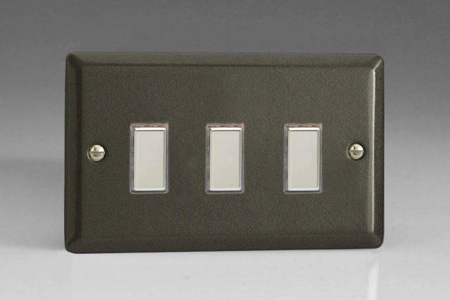 Varilight 3-Gang Tactile Touch Control Dimming Light Switch Slave for use with Eclique2 Master on 2-Way Circuits (Twin Plate) Graphite JPES003
