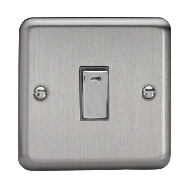 Varilight 1-Gang 20A Double Pole Rocker Light Switch + Neon Indicator Light with Metal Rockers Matt Chrome XS20ND