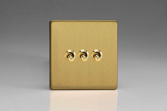 Varilight TOGGLE SW S/LESS 3G B/BR  3-Gang 10A 1- or 2-Way Toggle Switch