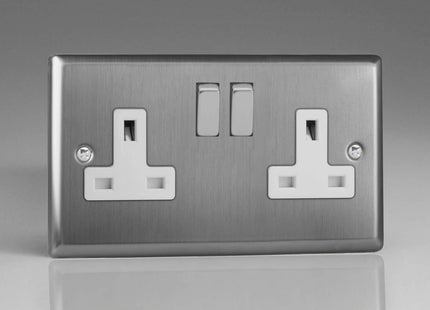 Varilight XT5DW Classic Brushed Steel 2-Gang Double 13A Switched Plug Socket