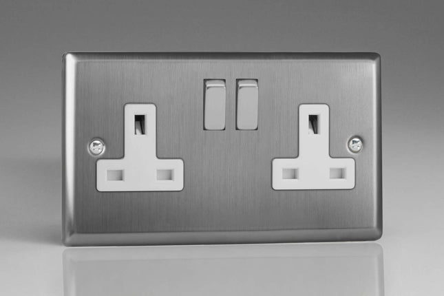 Varilight XT5DW Classic Brushed Steel 2-Gang Double 13A Switched Plug Socket