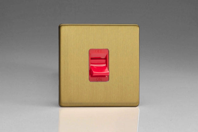 Varilight XDB45SS Screwless Brushed Brass 45A DP Cooker Switch Single Plate