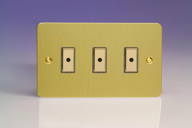 Varilight 3-Gang 1-Way Remote/Tactile Touch Control Master LED Dimmer Light Switch 3 x 0-100W (Max 10 LEDs) Brushed Brass JFBE103