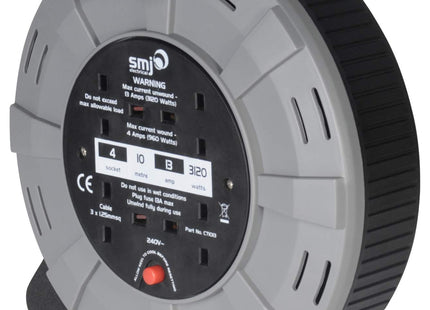 SMJ Electrical 13A 4G 10M CASSETTE REEL CT1013, 3120 W, Black/Grey, 10 Meter