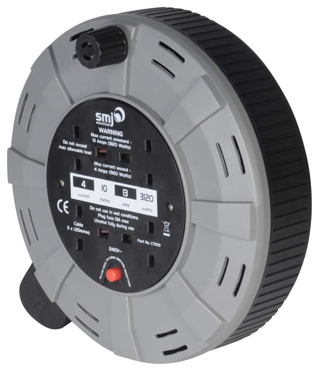 SMJ Electrical 13A 4G 10M CASSETTE REEL CT1013, 3120 W, Black/Grey, 10 Meter