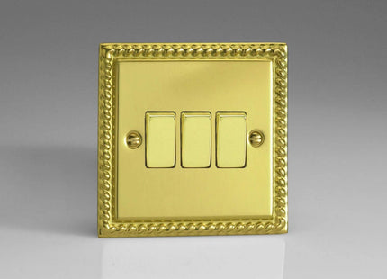 Varilight XG3D Rocker Switches Brass 3 Gang Georgian Brass