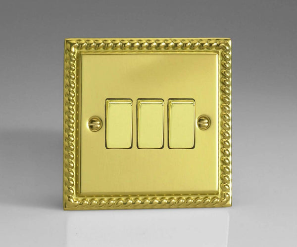 Varilight XG3D Rocker Switches Brass 3 Gang Georgian Brass