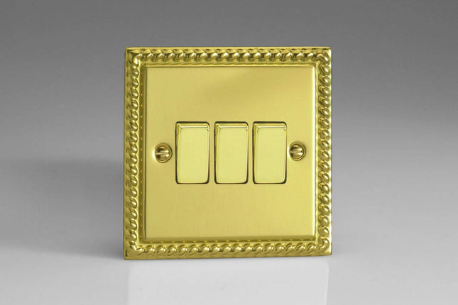 Varilight XG3D Rocker Switches Brass 3 Gang Georgian Brass