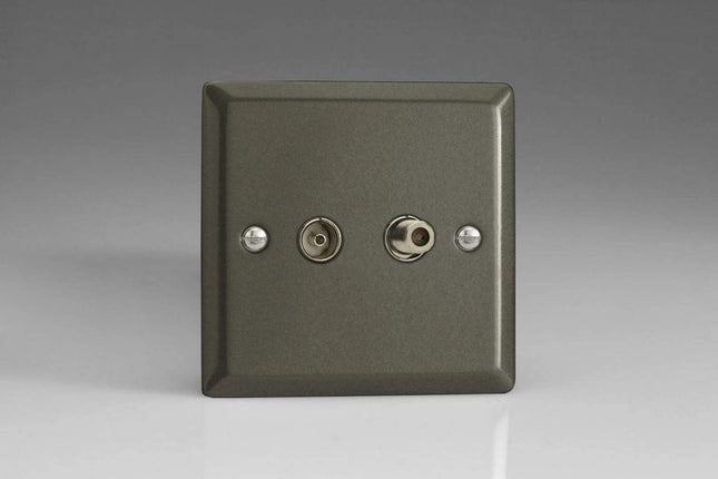 Varilight 2-Gang TV Plug Socket, Co-axial + F-Type Satellite Graphite XP88S
