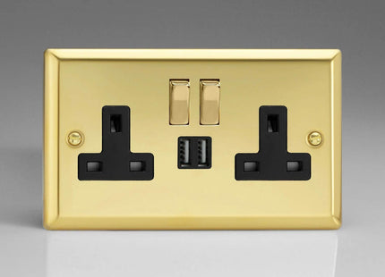 Varilight XV5U2SDB 13A Socket 2-Gang With USB Black Victorian Brass