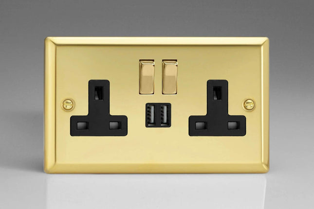 Varilight XV5U2SDB 13A Socket 2-Gang With USB Black Victorian Brass