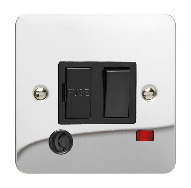 Varilight 1-Gang 13A Sw. Fused Spur with F.O. and Neon Ultra Flat Mirror Chrome XFC6FONB