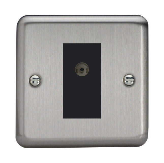 Varilight 1-Gang TV Plug Socket, Isolated Co-axial Matt Chrome XS8ISOB