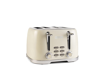 Haden Brighton Cream Toaster 4 Slice Electric Stainless Steel Toaster Reheat and Defrost Functions 6 Variable Browning Controls Self Centering Function