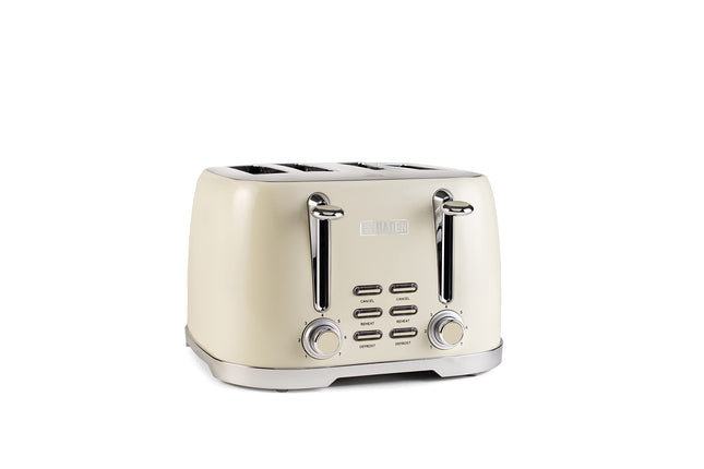 Haden Brighton Cream Toaster 4 Slice Electric Stainless Steel Toaster Reheat and Defrost Functions 6 Variable Browning Controls Self Centering Function