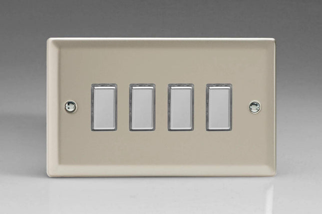 Varilight 4-Gang Tactile Touch Control Dimming Light Switch Slave for use with Eclique2 Master on 2-Way Circuits (Twin Plate) Satin Chrome JNES004