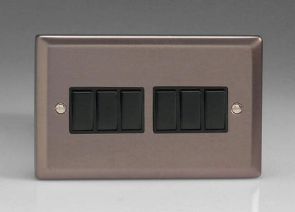Varilight 6 Gang 1 or 2 Way, 10 amp Classic Pewter Switch XR96B