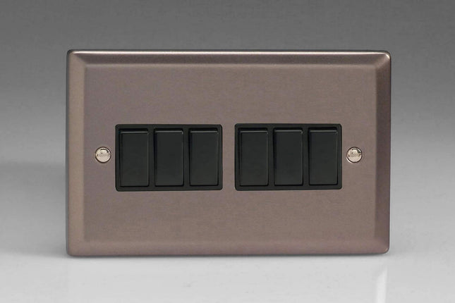 Varilight 6 Gang 1 or 2 Way, 10 amp Classic Pewter Switch XR96B