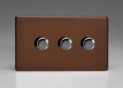 Varilight V-Pro Screwless Mocha 3 Gang LED Trailing Edge Dimmer Switch 1 or 2 Way