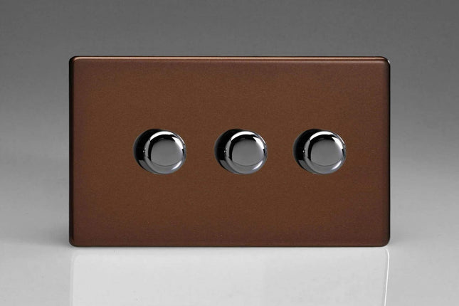 Varilight V-Pro Screwless Mocha 3 Gang LED Trailing Edge Dimmer Switch 1 or 2 Way