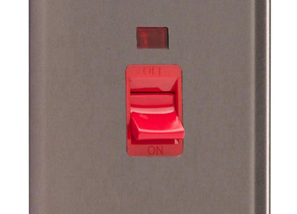 Varilight 45A Cooker Switch + Neon (Vertical Twin Plate, Red Rocker) Pewter XR45N