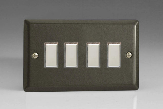Varilight 4-Gang Tactile Touch Control Dimming Light Switch Slave for use with Eclique2 Master on 2-Way Circuits (Twin Plate) Graphite JPES004