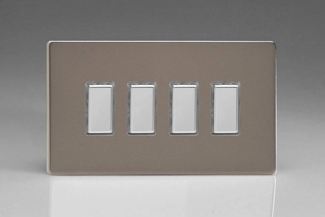 Varilight Eclique 2 4-Gang Tactile Touch Control Dimming Light Switch Slave for use with Master on 2-Way Circuits (Twin Plate) Pewter JDRES004S