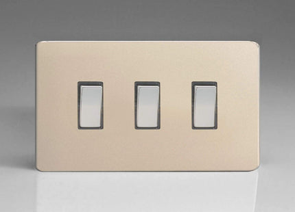 Varilight 3-Gang 10A 1- or 2-Way Rocker Light Switch (Twin Plate) Satin Chrome XDN93S