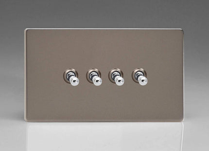 Varilight 4-Gang 10A 1- or 2-Way Toggle Light Switch (Twin Plate) Pewter XDRT9S