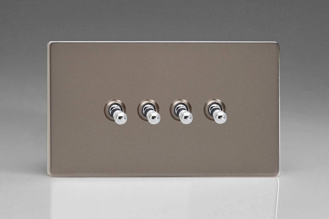Varilight 4-Gang 10A 1- or 2-Way Toggle Light Switch (Twin Plate) Pewter XDRT9S