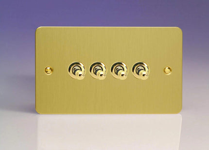Varilight 4-Gang 10A 1- or 2-Way Toggle Light Switch (Twin Plate) Brushed Brass XFBT9