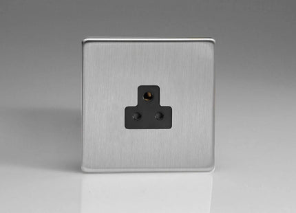 Varilight 1-Gang 2A Round Pin Socket In Brushed Steel With Black Insert