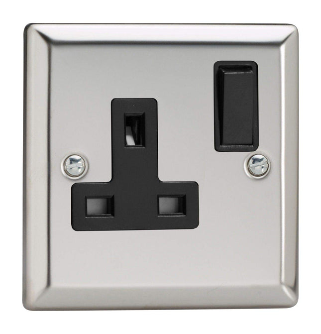 Varilight XC4B 13A Switched Socket Mirror Chrome Black 1-Gang