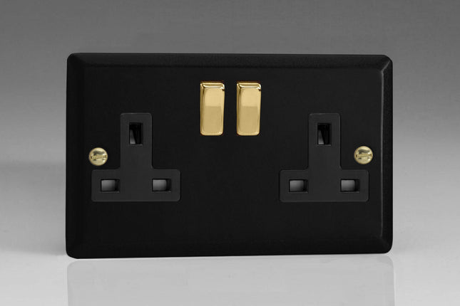 Varilight Vogue Collection Matt Black 2-Gang 13 Amp Switched Plug Socket