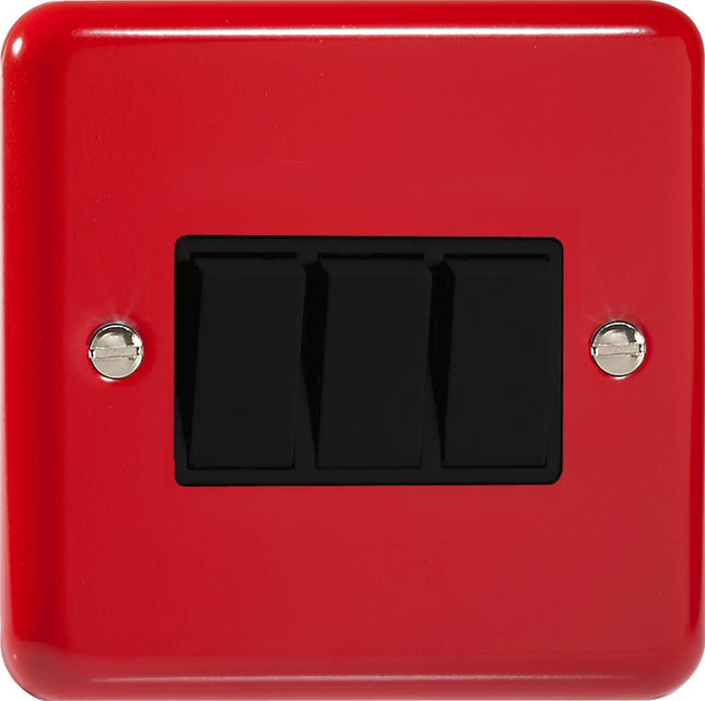 Varilight 3 Gang (Triple), 1 or 2 Way 10 Amp Switch, Classic Lily Pillar Box Red XY3B.PR